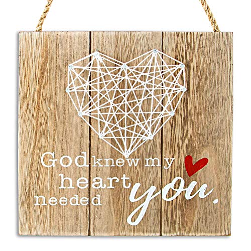Vilight Rustic Farmhouse Wall Decor Heart Sign Gifts For Boyfriend Girlfriend Husband Wife And Best Friend God Knew My Heart Needed You Crafts For Him Her 7.5x7.5 Inches