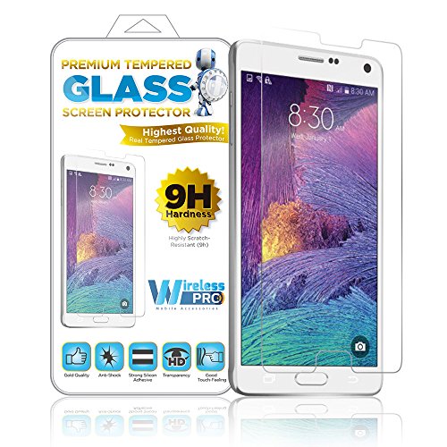 Wireless Pro Real Tempered Glass Premium Screen Protector 9h Highly Scratch Resistant Fingerprint Resistant & Anti Shock The Worlds Best & Easy To Install Samsung Galaxy Note 4