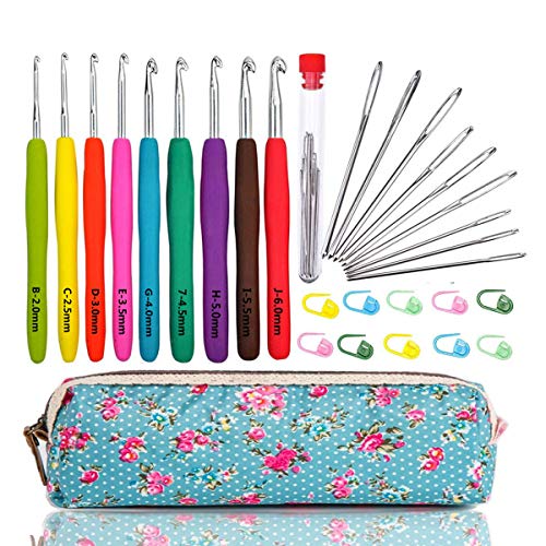 Woocrafts Large Eye Blunt Needles Yarn Knitting Plus Crochet Hooks Set With Case,ergonomic Handle Crochet Hooks Needles For Arthritic Hands.best Gift!