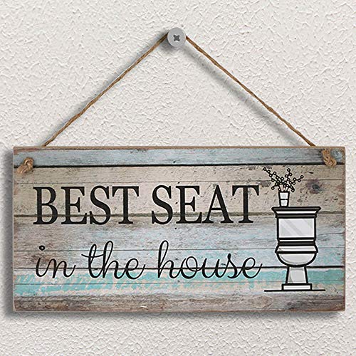 Yankario Funny Bathroom Wall Decor Sign, Farmhouse Rustic Bathroom Decorations Wall Art, 12" By 6" Best Seat Wood Plaque