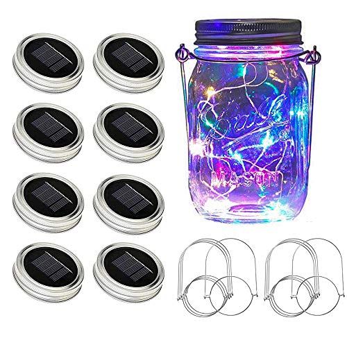 Yooda Solar Mason Jar Lid Lights, 8 Pack 30 Led Jar Lid Fairy String Lights, 8 Hangers Included (jars Not Included), Best For Patio Yard Garden Wedding Decoration Colorful