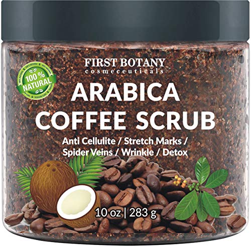 100% Natural Arabica Coffee Scrub With Organic Coffee, Coconut And Shea Butter Best Acne, Anti Cellulite And Stretch Mark Treatment, Spider Vein Therapy For Varicose Veins & Eczema 10 Oz