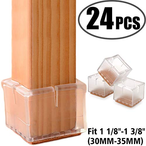 24pack Anwenk Chair Leg Floor Protectors Silicone Chair Leg Protectors Leg Caps Furniture Protectors Table Chair Feet Protectors Square 1 1/8" 1 3/8" | Best Chair Leg Caps Tips,clear