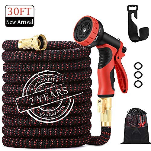30ft Garden Hose｜ 2020 Upgrade  Expandable Water Hose｜ With 9 Function Nozzle ｜leak Proof Lightweight Expanding Garden Water Hose｜ With Solid Brass Fittings| Best Choice For Watering And Washing.
