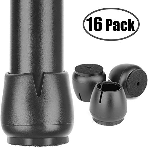 Anwenk 1” Chair Leg Floor Protectors For 1 To 1 3/16 Inch Round Chair Legs, Silicone Small Chair Leg Caps Best Chair Leg Tips, Color Black,16 Pack