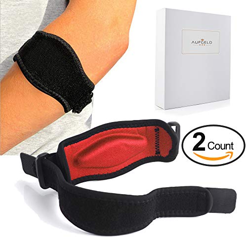 Aufgeld Tennis Elbow Brace (2 2 Pack) With Compression Recovery Pad For Men Women Best Tennis Golfer's Elbow Support Strap Band Relieves Tendonitis Epicondylitis Forearm Pain Relief, Wrist Sweatband