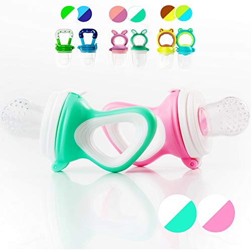 Baby Food Feeder Pacifier (2 Pack) Fruit Feeder Best Infant Teething Toy Nibbler Teether With Silicone Food Pouches Appetite Stimulating Colors By Dream On