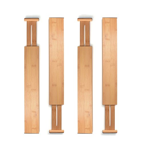 Bambusi Bamboo Drawer Dividers Kitchen Organizer Spring Adjustable & Expandable Best For Kitchen, Dresser, Bedroom, Baby Drawer, Bathroom, And Desk. (set Of 4)