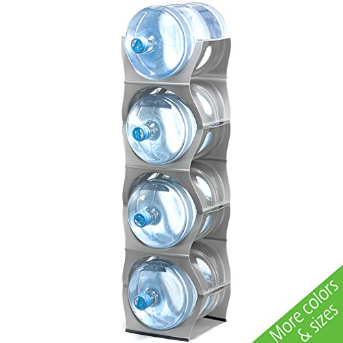 Baridoo Stackable Water Bottle Storage Rack. Best Water Jugs 5 Gallon Organizer. Jug Holder For Kitchen, Cabinet And Office Organizing. Reinforced Polypropylene 4 Bottles Shelf (4 Bottles, Silver)