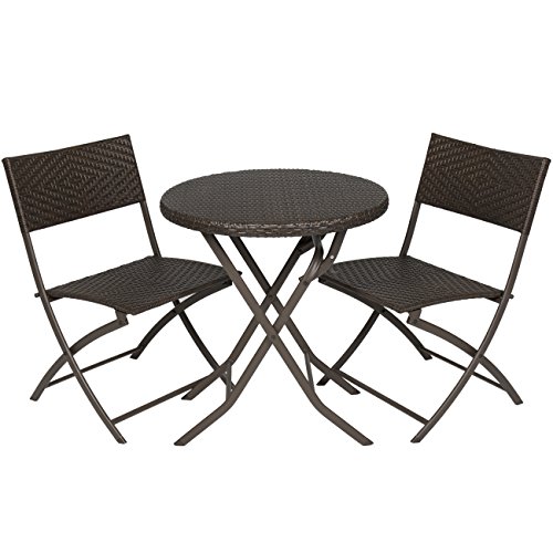 Best Choice Products 3 Piece Outdoor Patio Folding Rattan Hand Woven Bistro Set Furniture W/table, 2 Chairs Brown