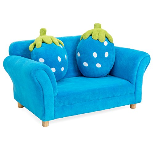 Best Choice Products 34.5in Kids Living Room Armrest Sofa Chair Lounger Set W/ 2 Berry Cushions, Blue