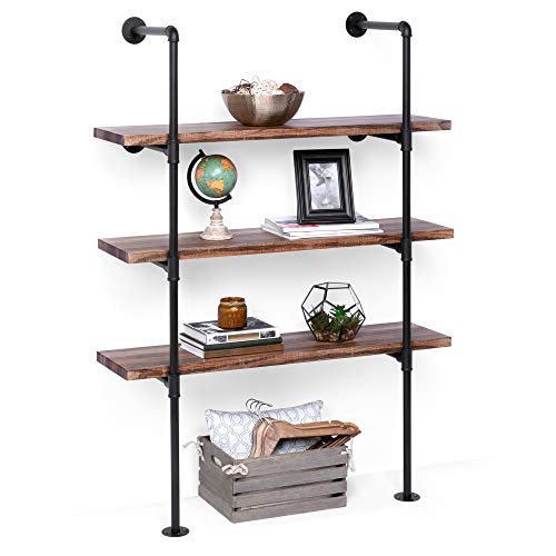 Best Choice Products 4 Tier Industrial Wall Mounted Iron Pipe Bracket Bookshelf Frame, Customizable Diy Shelving