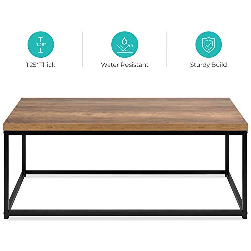 Best Choice Products 44in Modern Industrial Style Rectangular Wood Grain Top Coffee Table, Accent Furniture For Living Room W/metal Frame, 1.25in Thick Tabletop
