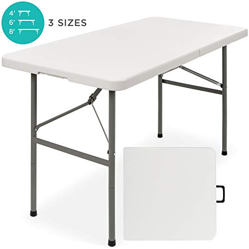 Best Choice Products 4ft Indoor Outdoor Portable Folding Plastic Dining Table W/handle, Lock For Picnic, Party, Camping White