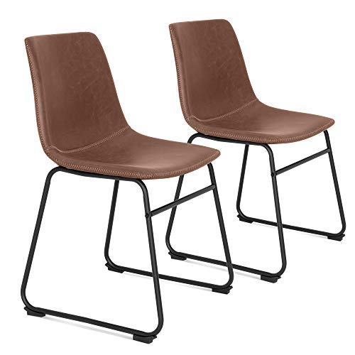 Best Choice Products Distressed Faux Leather Upholstered Vintage Dining Chairs, Home Furniture For Kitchen, Office W/metal Frame, Foot Pads, Decorative Stitching, Set Of 2, Brown