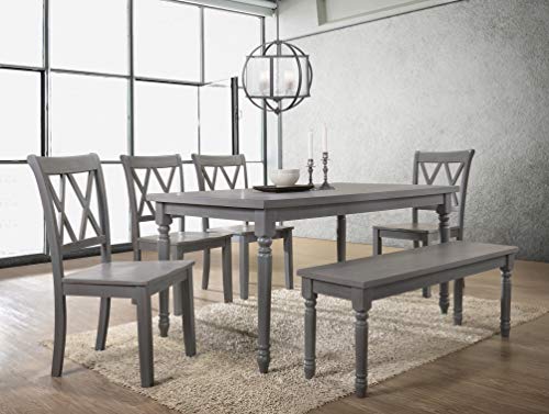 Best Master Furniture 6 Pcs Dining Set With Bench, Rustic Grey