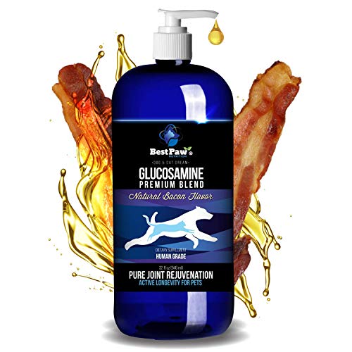 Best Paw Nutrition Bacon Flavor Liquid Glucosamine For Dogs & Cats Chondroitin, Msm, Hyaluronic Acid Dog Arthritis Home Remedy Joint Supplement For Hip & Joint Pain Relief Pets Love 32oz