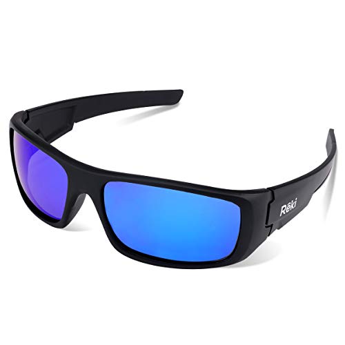 Best Premium Unisex Polarized Re327 Unbreakable Frame Sports Sunglasses For Running Baseball Cycling Fishing Volleyball Driving Skiing Golf Traveling By Reki (black With Blue Lens)