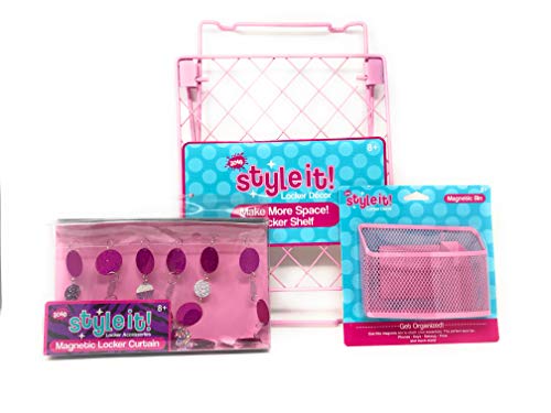 Bundle Of School Locker Shelf, Magnetic Storage Bin And Magnetic Locker Curtain Best School Locker Decor And Accessories For Girls (pink)