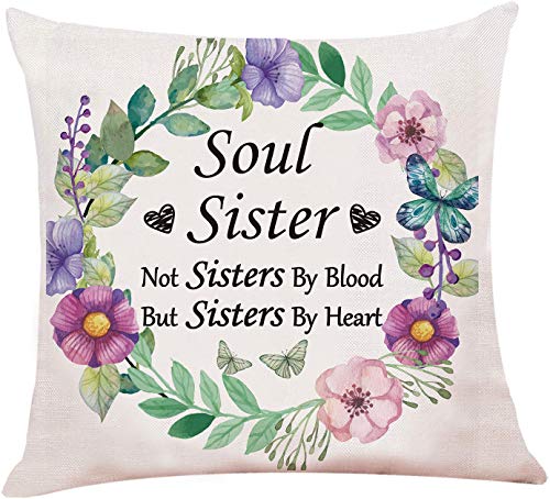 Chillake Best Friend Quotes Pillow Covers, Soul Sister Pillow Case Cushion Cover For Sofa Couch Living Room Home Decor Best Friend Friendship Quote Gift (18”x 18”inch)