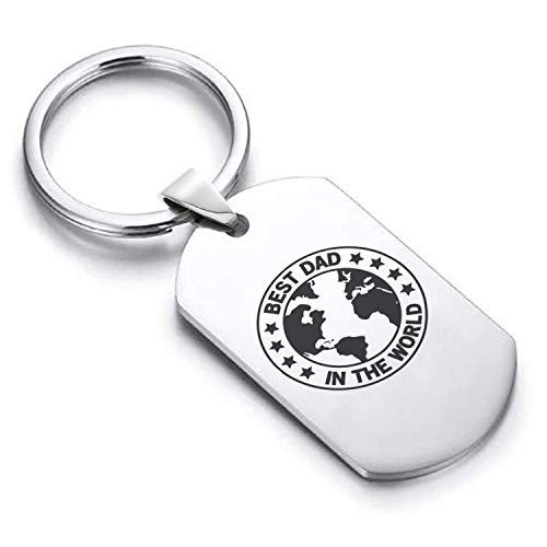 Comfort Zone Studios Stainless Steel World's Best Dad Dog Tag Keychain Circle Ring, Silver