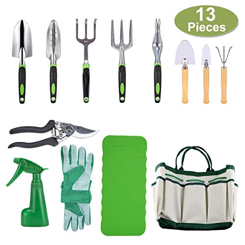 Crenova 10 Piece Garden Tools Set Gardening Tools,pruning Shears,garden Gloves,garden Tote,kneeling Pad And Garden Sprayer.add 3 Free Piece Mini Gardening Tool Set.best Gift For Women And Men.