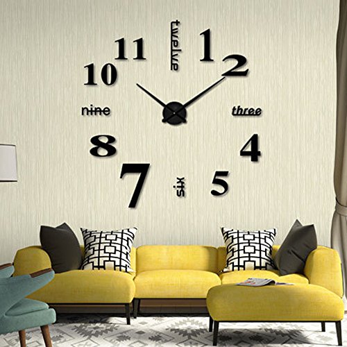 Diy Wall Clock,diy Wall Acrylic Modern 3d Mirror Surface Sticker For Home Office Decor Hotel Best Gift (black)
