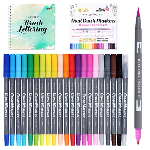 Dual Tip Brush Pens. 21 Calligraphy Pen Set With Best Hand Lettering Guide Book. Fine Liner And Brush Tip Markers. Colored Pens, Art Pens For Adult Coloring Book And Bullet Journal. (21 Xl)