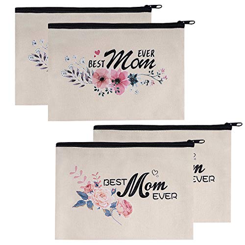 Gift For Mom, 4 Pieces Best Mom Ever Makeup Pouch Cosmetic Bag Travel Toiletry Case Pencil Bag With Zipper For Mother's Day, Christmas