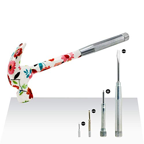 Gs Tools 6 In 1 Claw Hammer And Screwdriver Multi Tool With Floral Print, Garden Tool With Slotted 2, 3, 4.5, Ph 1, Tack Puller And Hammer Best Gift For Women And Children