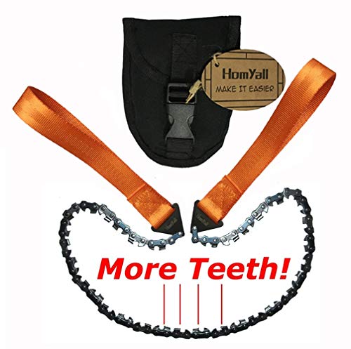 Homyall 24" Pocket Chainsaw 3x Faster With Cutting Blade On Every Link Best Pocket Saw For Wood Cutting Outdoor Hiking Camping Survival Gear Garden Work With Pouch Bonus Front Snap Carrying Case