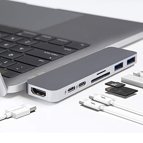 Hyperdrive Usb C Hub, Best Mac Type C Dual Hub Adapter For Macbook Pro 2019 2018 2016 13" 15" 16" & Macbook Air, 7in2: Usb C 100w Pd, Usbc 40gbps Data, 4k Hdmi, Microsd/sd Card Reader, 2xusb 3.1 Sanho