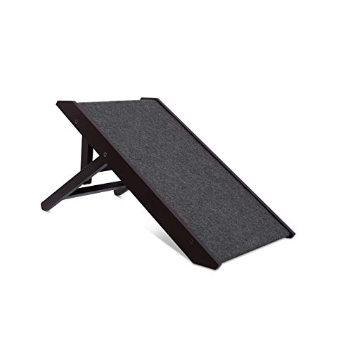 Internet's Best Adjustable Pet Ramp Decorative Wooden Folding Dog Ramp For Couch Bed Car 26” Long Soft Paw Friendly Grip Carpet Height 10 16 Inch Espresso
