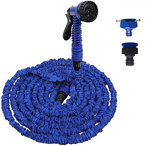 Jhkj Garden Hose Durable& Flexible Expandable Lightweight Light Weight Hose Pipes Reel With 7 Gun Best Choice For Watering And Washing,blue,100ft(30m)