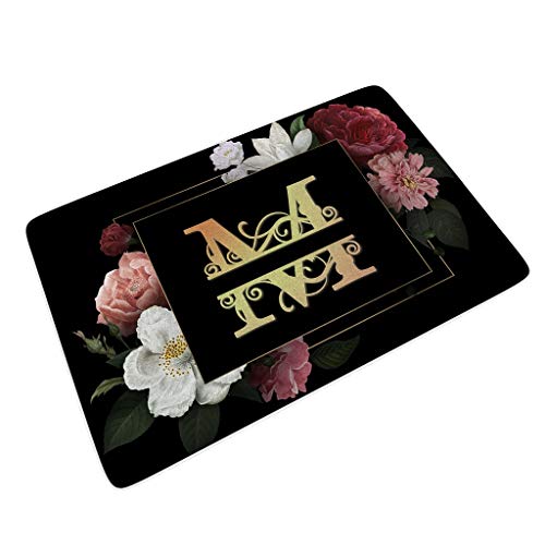 Jolyhui Flower Watercolor Pattern Welcome Mat Machine Washable Comfort Standing Doormat Monogram Letter M Carpets For Kitchen Bedroom Best Gift For Children White 24x35 Inch