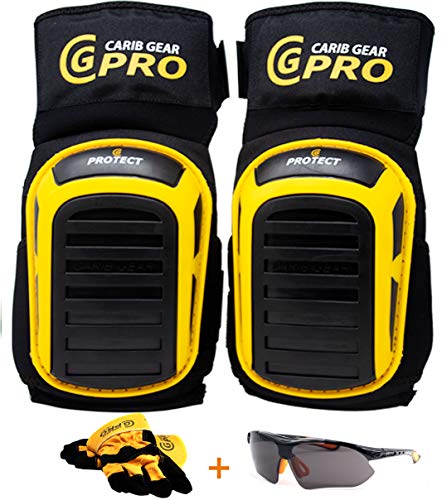 Knee Pads For Work Heavy Duty Gel Construction Kneepads Gardening Best Tool For Tiling Flooring Roofing Comfortable Foam Cushion, Stretchable Anti Slip Thigh Straps Bonus Uv Safety Glasses & Gloves