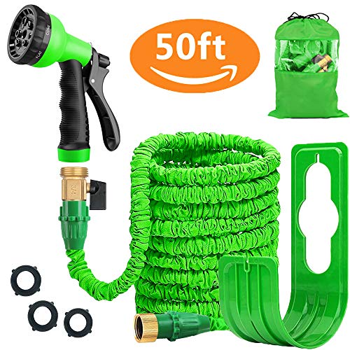 Liwiner Expandable Garden Hose Pipe Lightweight,durable& Felxible Bonus 8 Function Spray Gun/hose Hanger/storage Bag/brass Fittings,best Choice For Watering And Washing (50ft Green)
