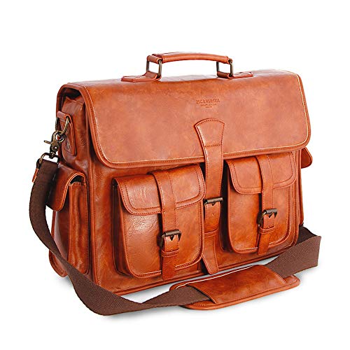 Mens Messenger Bag 17 Inch Vintage Handmade Pu Briefcase For Laptop Best Computer Satchel For Business Travel And School Brown