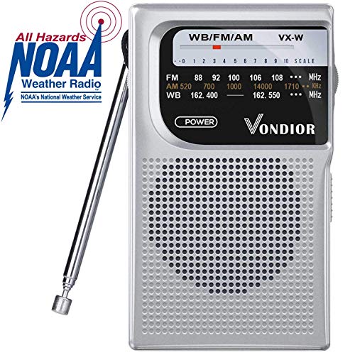 Noaa Weather Radio Emergency Noaa/am/fm Battery Operated Portable Radio With Best Reception And Longest Lasting Transistor. Powered By 2 Aa Battery With Mono Headphone Socket, By Vondior (silver)