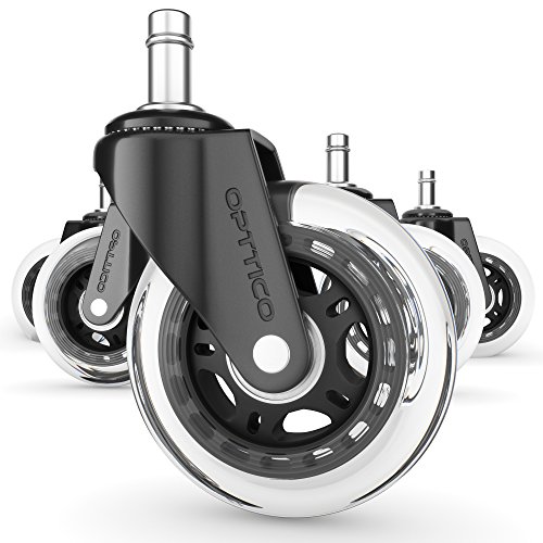 Opttico Office Chair Casters Wheels Replacement Computer Chair Mat For Hardwood Floors Not Needed, Desk Rollerblade Chair Wheels With Soft Rubber Rollers. Best Chair Casters For Wood Floors