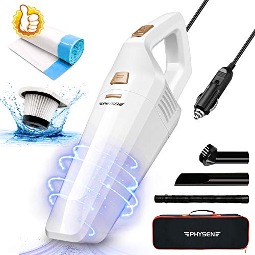 Physen Car Vacuum Cleaner Portable 5500pa High Power Hand Vacuum Cleaner Wet Dry Car Vacuum With 16.4ft Power Cord, Carry Bag, Garbage Bag,hepa Filter For Dc12v Car Cleaning Best Gift For Father's Day
