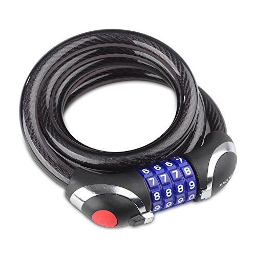Pro Iron Security Lock Combination Cable Lock With Led Light Adjustable Cable Lock 5 Feet X 1/2 Inch Lock Out Security Best Bike Cable Lock