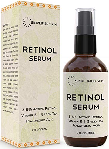 Retinol Serum 2.5% For Face & Eyes (2 Oz) With Vitamin A, E, Hyaluronic Acid & Green Tea For Anti Aging, Fine Lines & Wrinkles. Best Brightening Facial Serum For Day & Night Use By Simplified Skin
