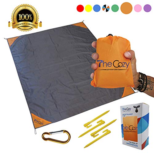 Sand Free Compact Beach Blanket Pocket Picnic Sheet For Outdoor Multiple Use | Best Mat For Travel & Festivals, Soft & Quick Drying With 4 Portable Tent Pegs And A Unique Gift Box