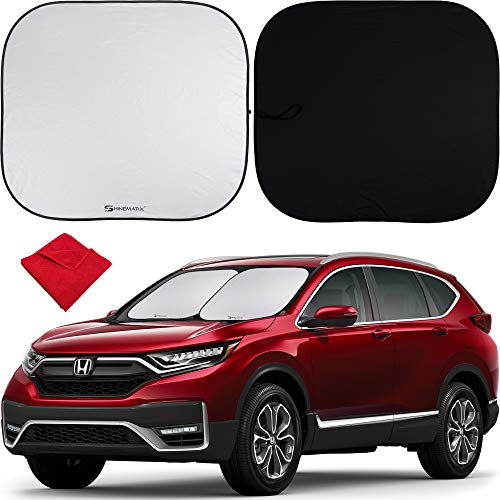 Shinematix 2 Piece Windshield Sun Shade Foldable Car Front Window Sunshades For Most Sedans Suv Truck Best 210t Reflective Material Blocks 99% Uv Rays And Keeps Your Vehicle Cool (standard/medium)