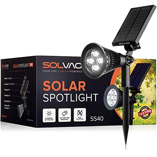 Solvao Solar Spotlight (upgraded) Ultra Bright, Waterproof, Outdoor Led Spot Light With Auto On/off Function Best Sun Powered, Rechargeable Uplight For Lighting Flag Pole, Landscape, Yard & Garden