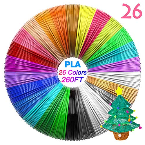Tecboss 3d Pen/3d Printer Filament, 26 Different Colors Pla Filament Including 6 Glow In The Dark 1 Transparent Color Bonus 250 Stencils E Book, Best 1.75mm High Precision Filament Pack Of 26