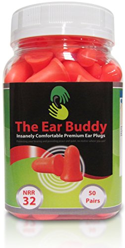 The Ear Buddy Premium Soft Foam Ear Plugs, Best Noise Cancelling Earplugs For Sleeping, Hearing Protection For Concerts, Work, Shooting & Travel, Noise Reduction Rating 32 Decibels, 50 Pairs