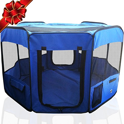 Toysopoly 45" Indoor/outdoor Pet Playpen Cage. Best Exercise Kennel For Your Dog, Cat, Rabbit, Puppy, Hamster Or Guinea Pig. Portable For Easy Travel. (blue)