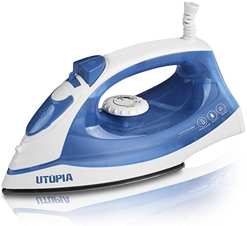 Utopia Home Steam Iron With Nonstick Soleplate Small Size Lightweight Best For Travel Powerful Steam Output 360 Degree Swivel Cord 200 Mm Water Tank Dry Iron Function 1200 Watt (blue)